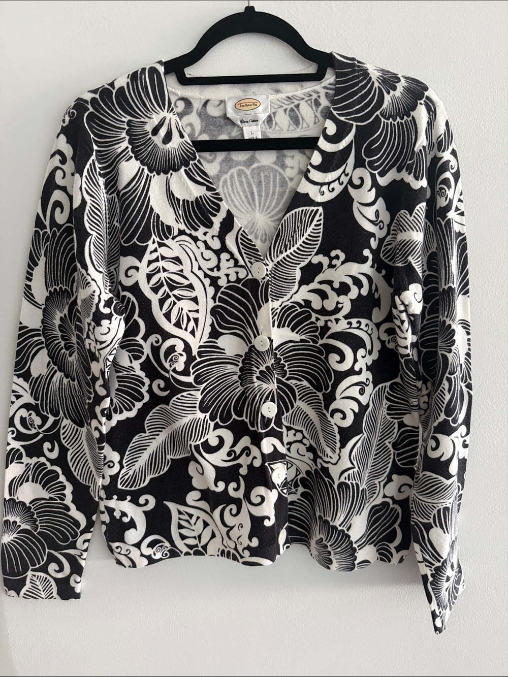 Talbots Black and White Floral Knit Cardigan - Button Front